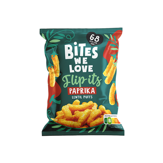 BitesWeLove Flip-its - paprikamaitselised  läätsekrõpsud. Tevislik, vegan ja kiudaineterikas snäkk