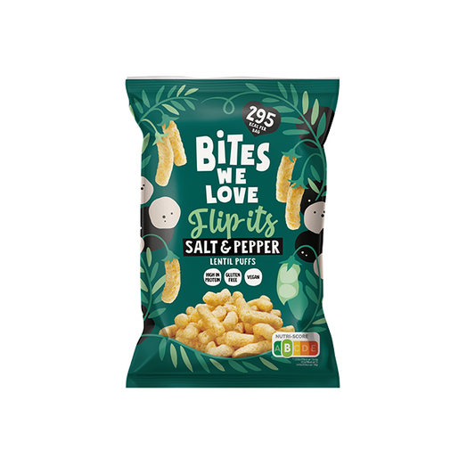 BitesWeLove Flip-its - soola ja pipra läätsekrõpsud. Tevislik, vegan ja kiudaineterikas snäkk