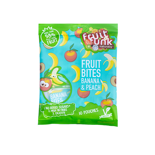 Fruitfunk Banaani ja Virsiku Mix Multibag - 100% puuviljadest, vegan, gluteenivaba ja ilma lisatud suhkruta, snäkid lastele.