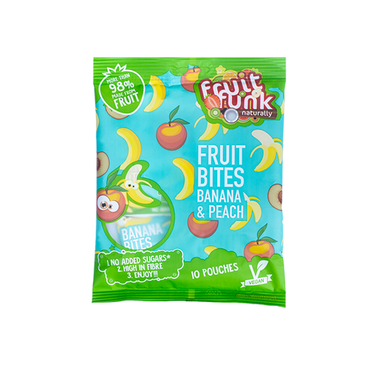 Fruitfunk Banaani ja Virsiku Mix Multibag - 100% puuviljadest, vegan, gluteenivaba ja ilma lisatud suhkruta, snäkid lastele.
