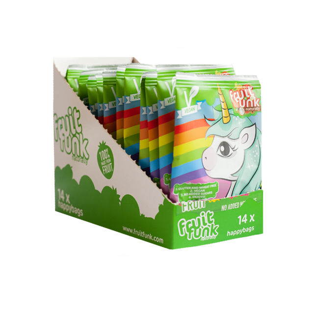 Fruitfunk Ükssarvik happybag - 100% puuviljadest, vegan, gluteenivaba ja ilma lisatud suhkruta, snäkid lastele.